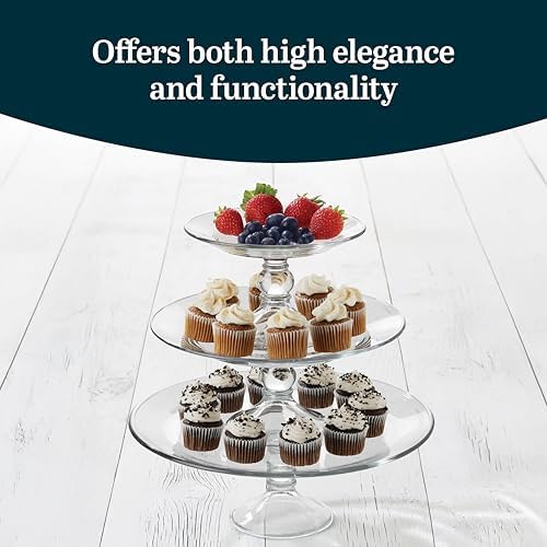 Selene 3 Tier Serving Stand Set, Elegant, Curvy Style Glass Dessert Stand, Dishwasher Safe 3 Tiered Dessert, alternate view 4