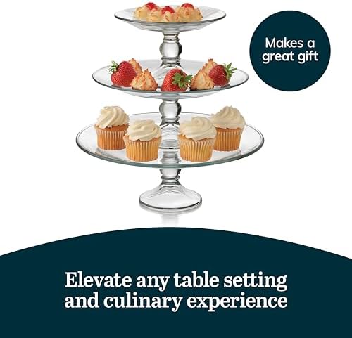Selene 3 Tier Serving Stand Set, Elegant, Curvy Style Glass Dessert Stand, Dishwasher Safe 3 Tiered Dessert, alternate view 5