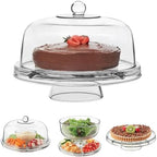Selene 6-in-1 Domed Cake Stand, Unique Space Saving Glass Cake Stand with Dome, Multi-Purpose Dip Bowl To Serve