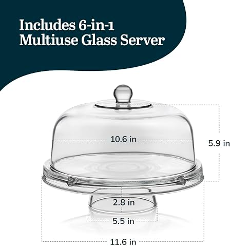 Selene 6-in-1 Domed Cake Stand, Unique Space Saving Glass Cake Stand with Dome, Multi-Purpose Dip Bowl To Serve, alternate