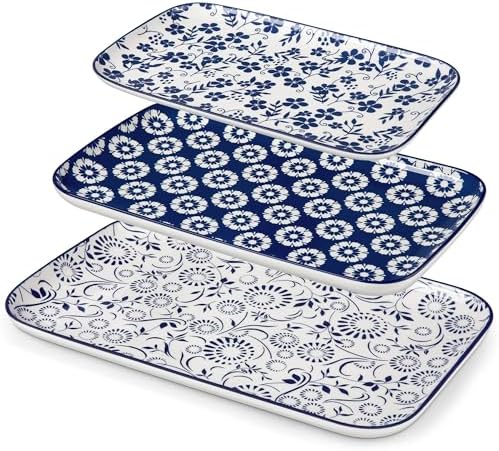 SELENE Ceramic Serving Platters Set of 3, 16/14/12 Inch in 16"/14"/12" in Vintage Blue B