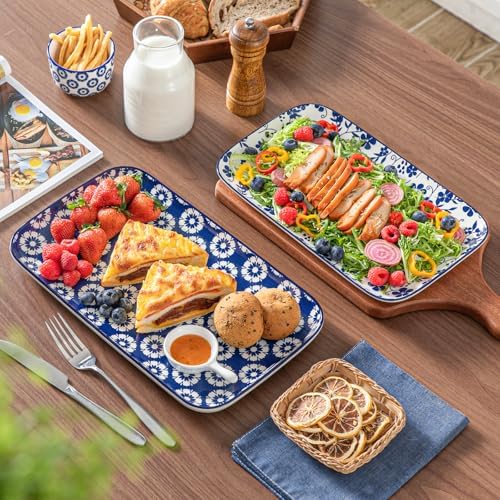 SELENE Ceramic Serving Platters Set of 3, 16/14/12 Inch in 16"/14"/12" in Vintage Blue B, alternate view 2