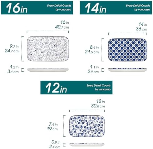 SELENE Ceramic Serving Platters Set of 3, 16/14/12 Inch in 16"/14"/12" in Vintage Blue B, alternate view 3