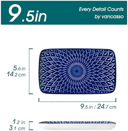 Selene Rectangular Dinner Plates 9.5"x5.6"Inch, Ceramic in 9.5 Inch in Cobalt Blue, alternate view 3