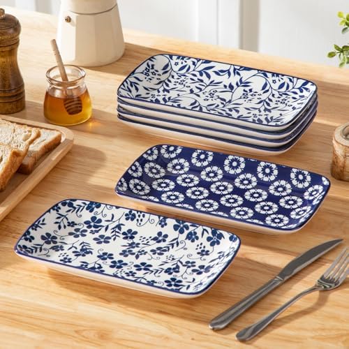 Selene Rectangular Dinner Plates 9.5"x5.6"Inch, Ceramic in 9.5 Inch in Cobalt Blue, alternate view 6