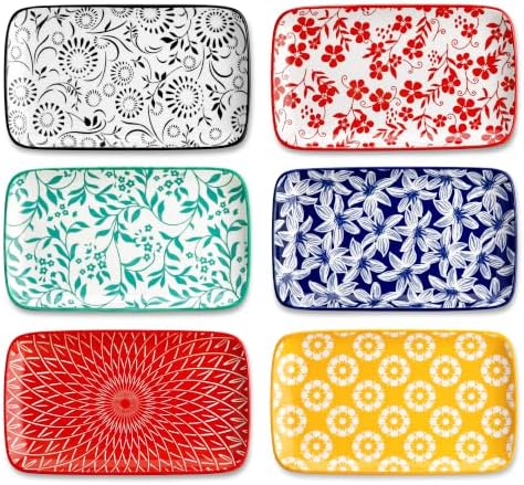 Selene Rectangular Salad Plates 8.5"x5.1"Inch, Set of 6 in 8.5 Inch in Vivid