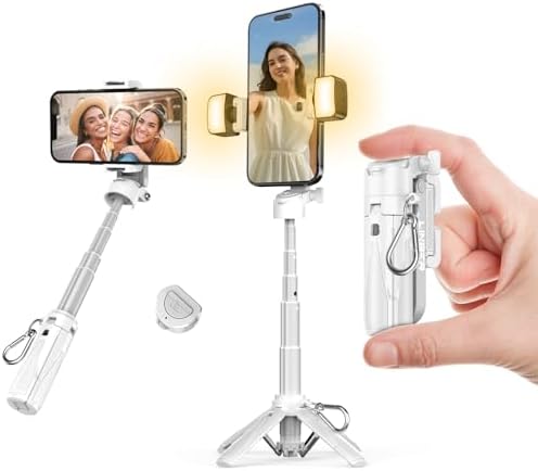 Selfie Stick Tripod with Fill Light & Bluetooth Remote in White