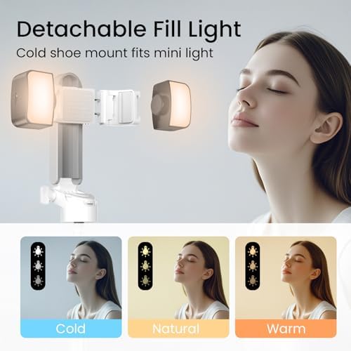 Selfie Stick Tripod with Fill Light & Bluetooth Remote in White, alternate view 2