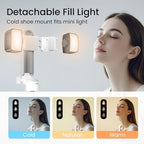 Selfie Stick Tripod with Fill Light & Bluetooth Remote in White, alternate view 2