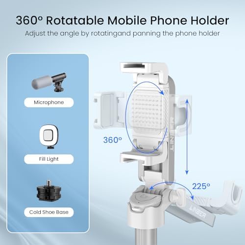 Selfie Stick Tripod with Fill Light & Bluetooth Remote in White, alternate view 4