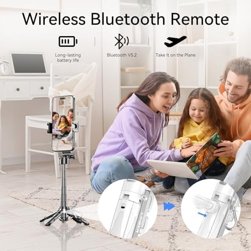Selfie Stick Tripod with Fill Light & Bluetooth Remote in White, alternate view 5