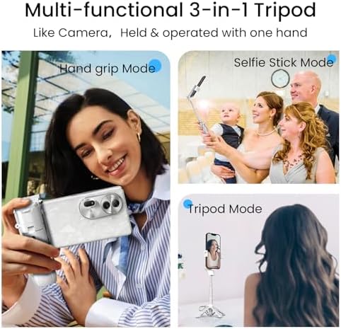 Selfie Stick Tripod with Fill Light & Bluetooth Remote in White, alternate view 6