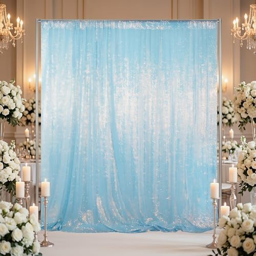 Sequin Backdrop 8X10Ft Iridescent Blue Backdrop Curtain for Party Glitter Drapes Shimmer Wall Photograph, alternate view 2