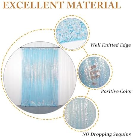 Sequin Backdrop 8X10Ft Iridescent Blue Backdrop Curtain for Party Glitter Drapes Shimmer Wall Photograph, alternate view 5