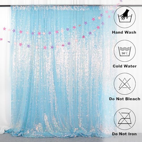 Sequin Backdrop 8X10Ft Iridescent Blue Backdrop Curtain for Party Glitter Drapes Shimmer Wall Photograph, alternate view 6
