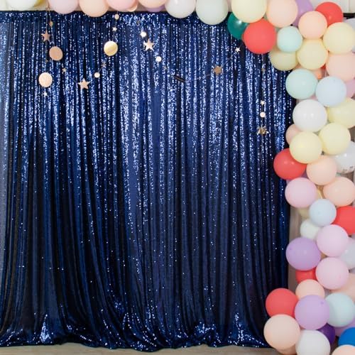 Sequin Fabric Backdrop 8ftx10ft Navy Blue Sparkle Glitter for Photoshoot & Birthday Party in 8FTx10FT in Navy, alternate view