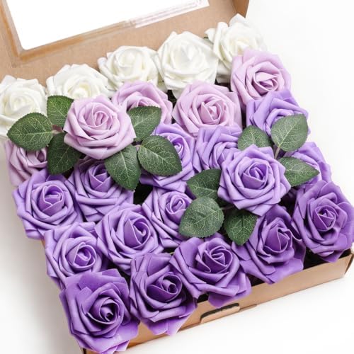 Series Purple Faux Foam Roses with Stems DIY Home Decor(25Pcs) in Series Purple