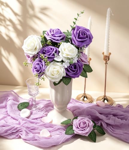 Series Purple Faux Foam Roses with Stems DIY Home Decor(25Pcs) in Series Purple, alternate view 2