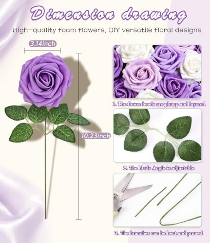 Series Purple Faux Foam Roses with Stems DIY Home Decor(25Pcs) in Series Purple, alternate view 3