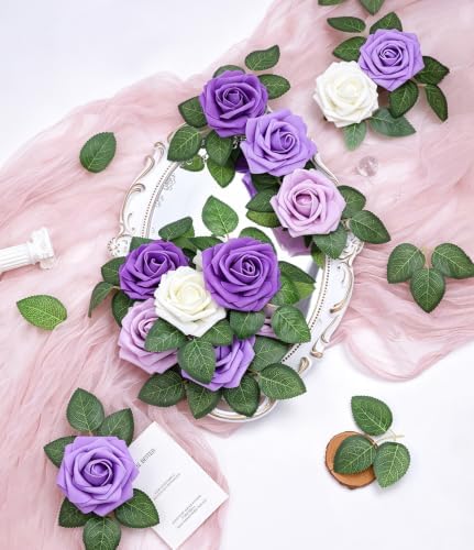 Series Purple Faux Foam Roses with Stems DIY Home Decor(25Pcs) in Series Purple, alternate view 4