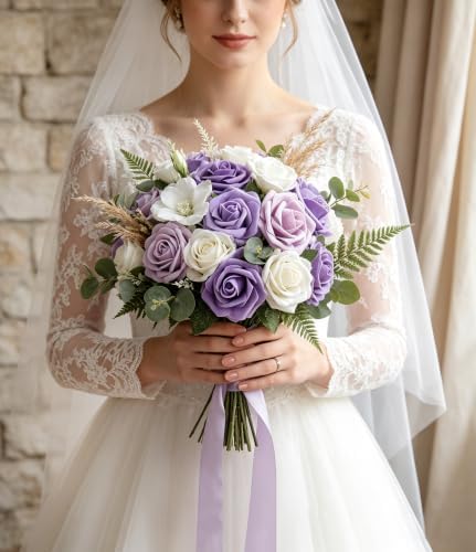 Series Purple Faux Foam Roses with Stems DIY Home Decor(25Pcs) in Series Purple, alternate view 5