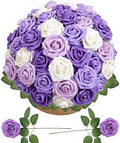 Series Purple Faux Foam Roses with Stems DIY Home Decor(50Pcs) in Series Purple