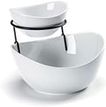 Serving Bowls Set, 2 Tier Chip and Dip Bowls with Metal Rack Stand for Fruit, Salad, Candy, Snacks - Ceramic