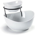 Serving Bowls Set, 2 Tier Chip and Dip Bowls with Metal Rack Stand for Fruit, Salad, Candy, Snacks - Ceramic