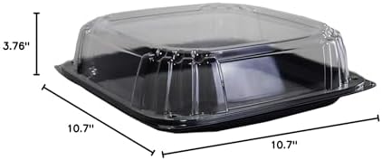 Serving Catering Tray Base & Lid Combo, 10.7X10.7X3.76 in, PET Black Clear Square, Freezer Safe, Case of 25 in, alternate