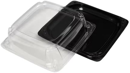 Serving Catering Tray Base & Lid Combo, 10.7X10.7X3.76 in, PET Black Clear Square, Freezer Safe, Case of 25 in, alternate