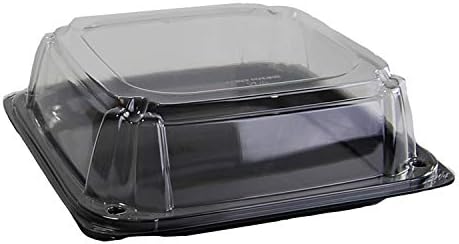 Serving Catering Tray Base & Lid Combo, 14X14X4.54 in, PET Black Clear Square, Freezer Safe, Case of 25 in Black