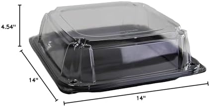 Serving Catering Tray Base & Lid Combo, 14X14X4.54 in, PET Black Clear Square, Freezer Safe, Case of 25 in Black, alternate