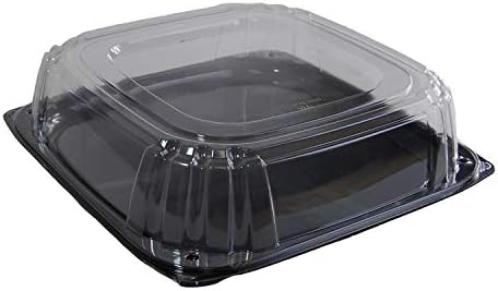 Serving Catering Tray Base & Lid Combo, 16X16X4.56 in, PET Black Clear Square, Freezer Safe, Case of 25 in Black
