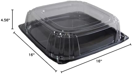 Serving Catering Tray Base & Lid Combo, 16X16X4.56 in, PET Black Clear Square, Freezer Safe, Case of 25 in Black, alternate