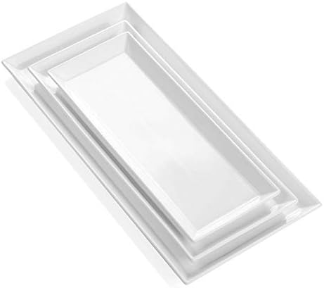 Serving Platter, 15.5/13.8/11.7 Inch Rectangle Porcelain Serving Trays, Serving Dishes for Entertaining, White