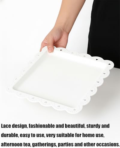 Serving Platter, 24 Pack Plastic Serving Tray Reusable Serving Trays with Lace Rim Appetizer Trays, Food Trays, alternate