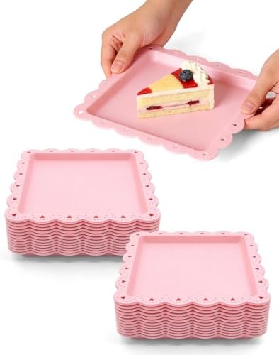 Serving Platter, 24 Pack Plastic Serving Tray Reusable Serving Trays with Lace Rim Appetizer Trays, Food Trays