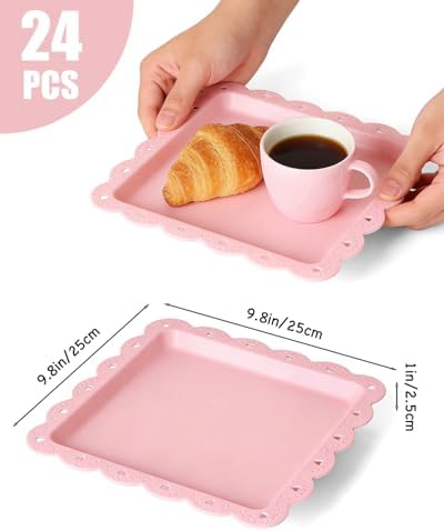 Serving Platter, 24 Pack Plastic Serving Tray Reusable Serving Trays with Lace Rim Appetizer Trays, Food Trays, alternate