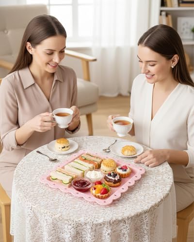 Serving Platter, 24 Pack Plastic Serving Tray Reusable Serving Trays with Lace Rim Appetizer Trays, Food Trays, alternate
