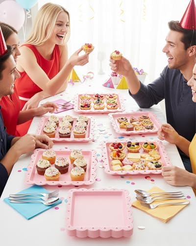 Serving Platter, 24 Pack Plastic Serving Tray Reusable Serving Trays with Lace Rim Appetizer Trays, Food Trays, alternate