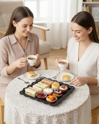Serving Platter, 24 Pack Plastic Serving Tray Reusable Serving Trays with Lace Rim Appetizer Trays, Food Trays, alternate