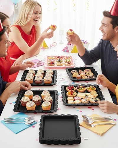 Serving Platter, 24 Pack Plastic Serving Tray Reusable Serving Trays with Lace Rim Appetizer Trays, Food Trays, alternate
