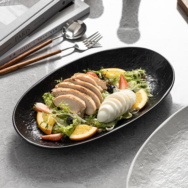 Serving Platter Oval Plates Premium Ceramic 12-Inch Set Serving Dishes for Entertaining - Textured Matte Finish, alternate