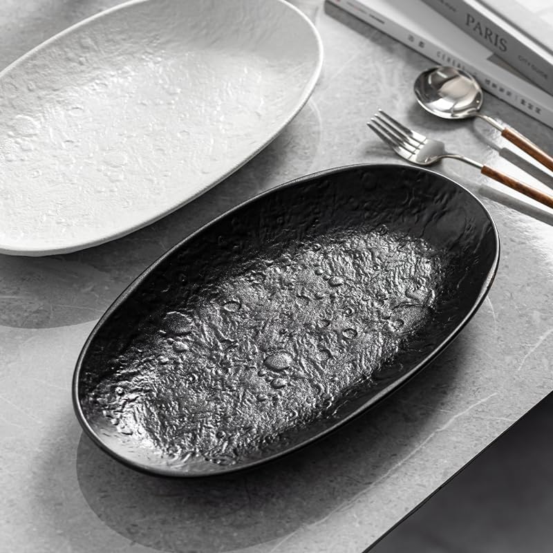 Serving Platter Oval Plates Premium Ceramic 12-Inch Set Serving Dishes for Entertaining - Textured Matte Finish, alternate