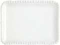 Serving Platter - Rectangular Ceramic Tray with Beaded Rim, 8", White in White