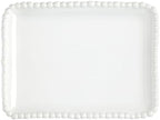 Serving Platter - Rectangular Ceramic Tray with Beaded Rim, 8", White in White