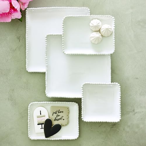 Serving Platter - Rectangular Ceramic Tray with Beaded Rim, 8", White in White, alternate view 2