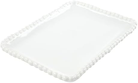 Serving Platter - Rectangular Ceramic Tray with Beaded Rim, 8", White in White, alternate view 3