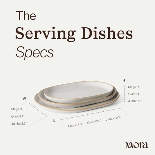 Serving Platter Set of 3, Jumbo, Giant & Mega Ceramic Oval Platters for Serving, Microwave, Oven and Dishwasher, alternate