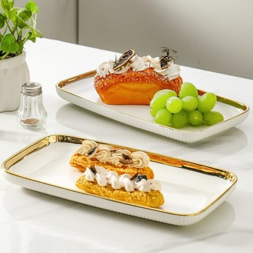 Serving Platters, Ceramic Serving Platters Set of 4, 12 Inch Rectangular Serving Trays Dishes for Party, alternate view 2